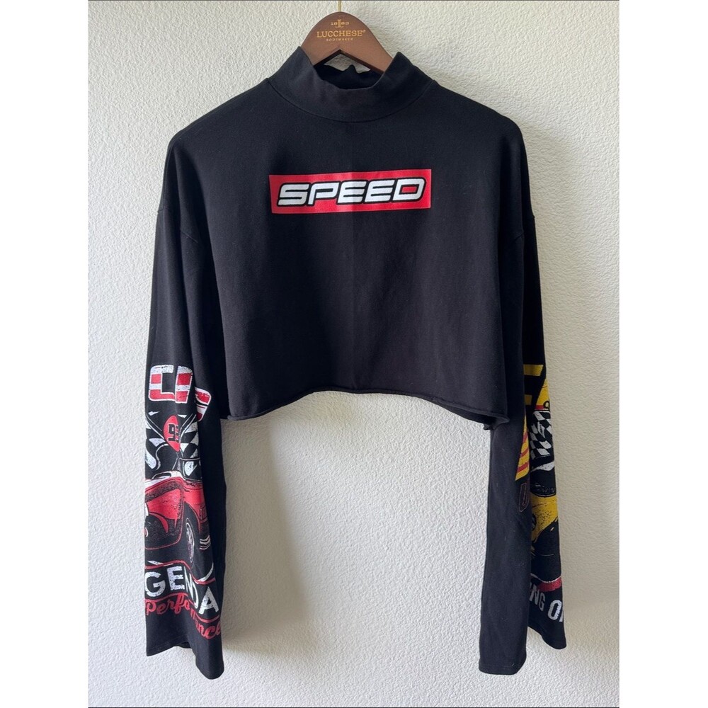 JNK Speed Racing Cropped Knit bell sleeve Turtleneck Top Medium
